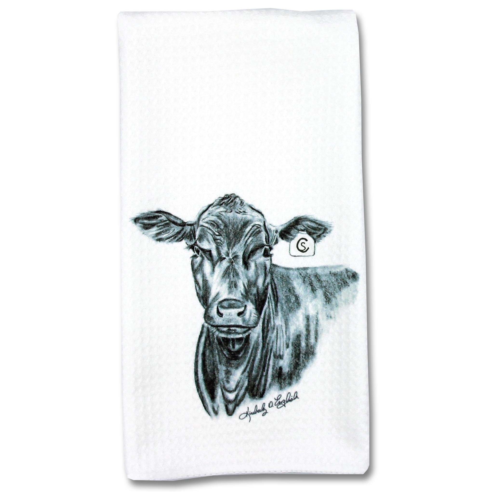 Black & White Cows Waffle Weave Kitchen Towel